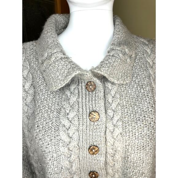 Cladyknit Irish Merino New Wool Cable Knit Cardigan Fisherman Sweater Collar Med - Picture 4 of 13